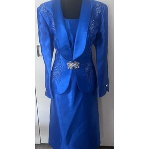 Champagne Italy Royal Blue 2-PC Suit Dress Rhinestone-Embellished Jacket Formal